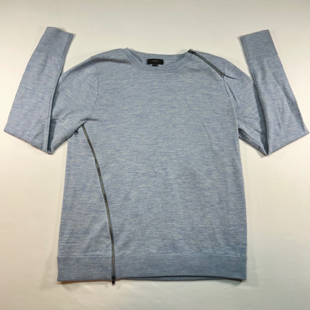 J.Crew Womens Blue Asymmetrical Zip Crewneck Sweater‎ Size L Light Blue Heather